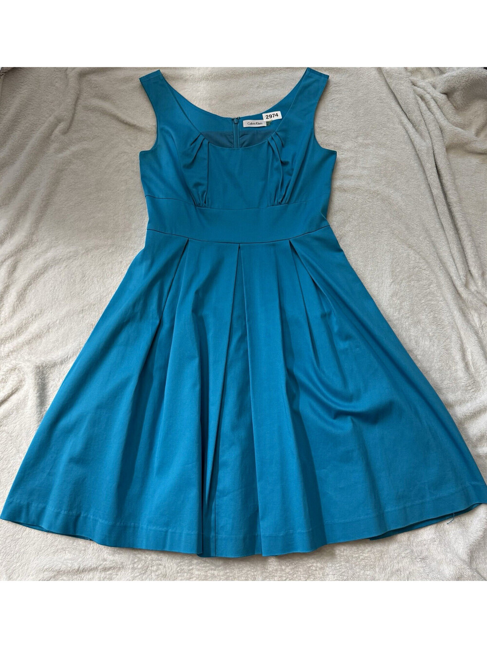 Calvin Klein Blue Scoop Neck Sleeveless Pleated Fit & Flare Dress Size 6
